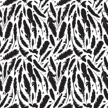 Black Feathers Pattern Texture on Transparent Background vector