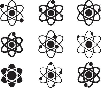 Atom Symbol Collection. Nuclear Physics Element. Molecule Structure Icon Set vector