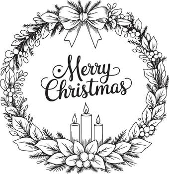 Elegant Holiday Wreath with Script Text and Candles on Transparent Backdrop for Festive Greetings vector