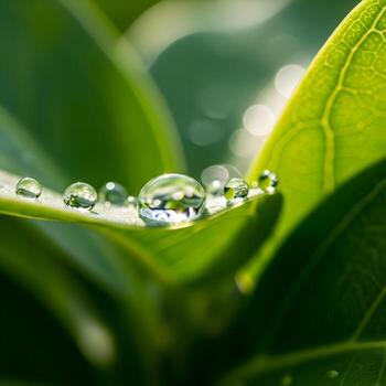 A Intricate Optical Dance of Sunlight and Delicate Droplets Vibrant Leaves Unveil Mesmerizing, Minimalist Macro Refraction Patterns in Nature's Symphony photo