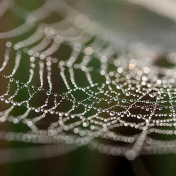 Intricate Macro Realism Captivating, Luminous Dewdrops Gracefully Adorn an Ultra-Fine Spiderweb, Unveiling Nature's Hidden, Exquisite Beauty Amid Soft, Dream-Like Bokeh photo