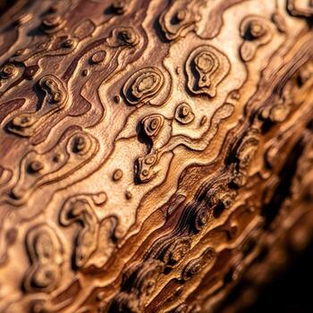 Macro Study of Copperleafbark Texture Intricate Copper Wood Grain Patterns Softly Illuminated by Natural Light Evoking a Timeless Rustic Elegance photo