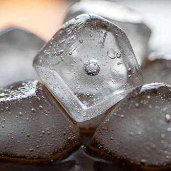 Ultra-Refined Macro Capture of Sparkling, Crystalline Caffeinated Ice Cubes Reflecting Soft Illumination and Gently Radiating Invigorating Energy in Wintry Serenity photo