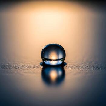 A Macro Exploration of a Solitary Teardrop on a Reflective Surface, Highlighting Intricate Textures, Subtle Gleams, and Quiet Ambient Elegance. photo