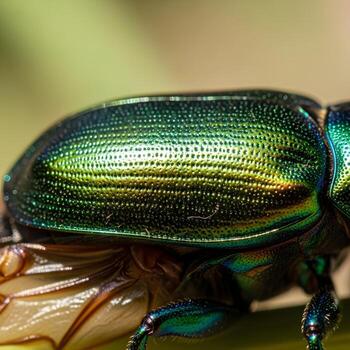 An Exquisitely Detailed Ultra-Close Macro Portrait Showcasing Shimmering Insectivulo Exoskeletal Texture Amid Soft, Natural Light and Bokeh Elegance in Pristine Form photo