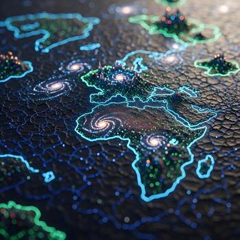 Macro Marvel Intricate Luminous Cosmic Map of an Alien Exoplanet Featuring Subtle Textures and Infinite Celestial Patterns in Artistic Detail photo