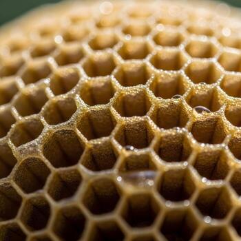 Intricate Macro Perspective on Honeycombflora Texture Illuminated by Sunlight and Gentle Bokeh, Revealing Natural Organic Patterns and Delicate Structural Detail. photo