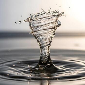 Macro capture unveils a tiny, swirling vortex where delicate droplet patterns mimic a dynamic, ephemeral tornado in natures miniature dance. photo