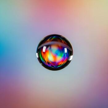 Intricate Macro Capture of a Vivid Droplet Refracting a Kaleidoscopic Spectrum of Iridescent Hues Under Gentle Ambient Light for Timeless Beauty photo