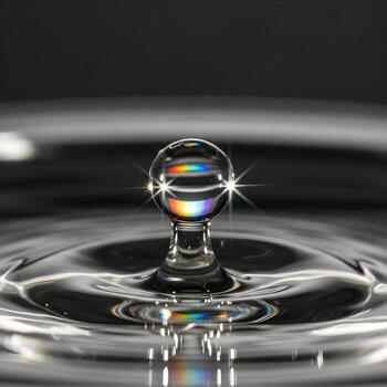 A Radiant Prismatic Drop Suspended in Fluid A Vivid, Ultra-Close Display of Rainbow Reflections on a Dark Minimalist Background photo