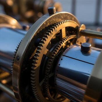 Under Twilight Skies Macro Reflections of Antique Telescope Gears and Polished Mechanisms Capturing the Rustical Elegance of Observatory Science photo