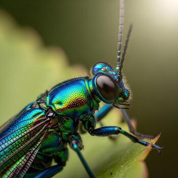 A Macro Revelation Vibrant Insect Textural Marvel with Delicate Wing Patterns, Soft-Focused Light, and Exquisite Natural Elegance in Every Frame. photo