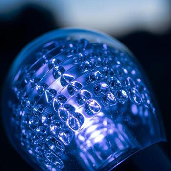 Xenon Arc Illumination in Twilight Encountering Crystalline, Deep Blue Textures Amid a Subtle, Mesmerizing Cosmic Glow on a Macro Scale photo