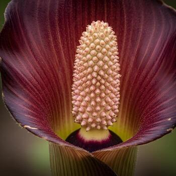 Macro Exploration of the Amorphophallus A Journey Through Intricate Organic Patterns, Vivid Contrasts, and Natural Illumination in a Captivating Bloom. photo