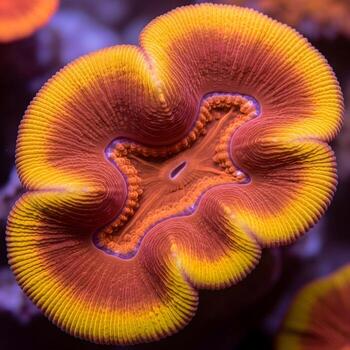 macro elegancia un detallado exploración de con línea no recta, vibrante, y eclíptica coral texturas prestados con suave difundido luz, evocando un exclusivo marina ambiente foto