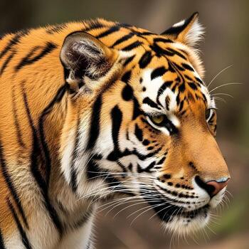 A Macro Vision of a Majestic Tiger's Lush, Intricate Fur Capturing Vibrant Details, Subtle Patterns, and the Gentle Glow of Natural Light photo