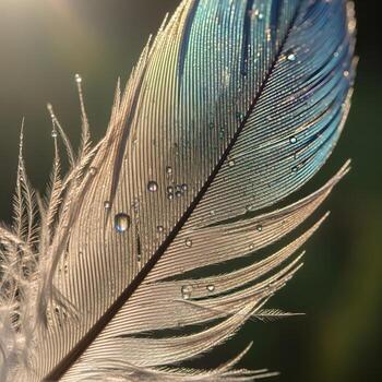 A Close-Up Exploration of Iridescent Feather Texture Revealing Intricate Patterns, Soft Morning Illumination, and a Minimalist Composition Celebrating Natural Beauty. photo
