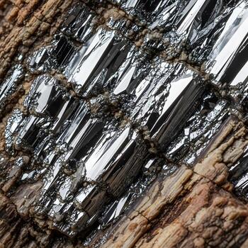 A Captivating Ultra Macro Encounter of Jaggedshimmerf Crystalline, Reflective Textures Exhibiting a Dynamic, Mesmerizing Light Dance on Weathered Organic Surfaces photo