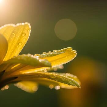 Capturing the Dew-Kissed Yellow Petal An Intimate Macro Exploration of Intricate Textures Amid a Dreamy, Minimal Bokeh Wonderland in Soft Focus photo