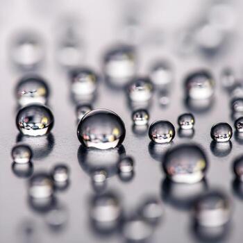 Exploring an ethereal world where dewdrops delicately glisten upon a reflective nimbus mist, uniting pastel hues with minimalist textured beauty photo