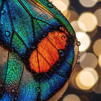 Mesmerizing Macro Journey Vibrant Insect Wing Unveils Intricate Textural Details and Subtle, Mesmeric Iridescence Against a Soft, Upscale Abstract Backdrop. photo