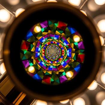 Vibrant Kaleidoscopic Macro A Luxurious Interplay of Colorful Geometric Reflections, Soft Lighting, and Deep Bokeh Embodying Intricate Artistic Detail photo