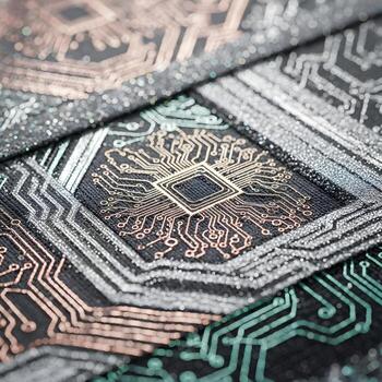 High-definition macro exploration of innovative fashion fabric textures under soft ambient lighting exquisitely reveals refined, tech-inspired details and futuristic elegance. photo