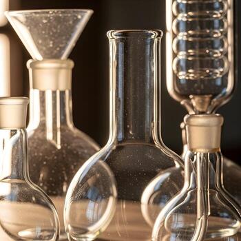 Intricate Detailing and Timeless Elegance A Close-Up Study of Vintage Scientific Glassware Bathed in Soft Light and Subtle Reflections photo