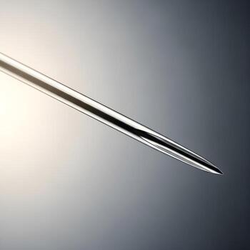 Elegant Macro Photograph Highlighting a Sleek Metal Needle Bathed in Soft Ambient Light, Elegantly Set Against a Subtle Gradient Backdrop photo