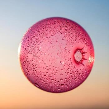 Intricate Macro Close-Up of a Gum Bubble, Revealing Delicate Droplets and Radiant Natural Sunlight Over a Smooth, Subtle Gradient Background. photo