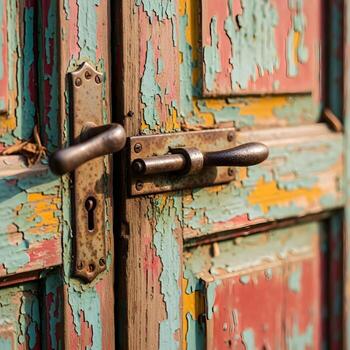 ultra intrincado macro exploración de un resistido Clásico quiosco puerta, exhibiendo elaborar textural patrones y eterno personaje en difundido natural ligero. foto