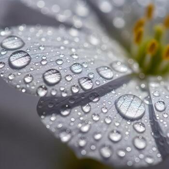 macro revelación reluciente gotas de rocío en un pétalo iluminado por suave difundido natural luz, capturar el eterno efímero belleza de naturaleza foto