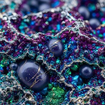 misterioso macro un intrincado de cerca de un de otro mundo, futurista extraterrestre Roca superficie presentando único cristalino texturas y vibrante mineral matices foto