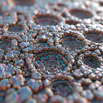 Ethereal Macro Glimpse into Surreal Xenostructural World Iridescent Crystalline Textures and Intricate Organic Patterns with Natural Micro Details and Exploration photo