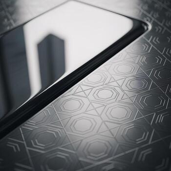 A Macro Exploration Revealing the Intricate Fabric of a Metallic Surface with Etched Textures, Reflective Patterns, and Urban Minimal Elegance. photo