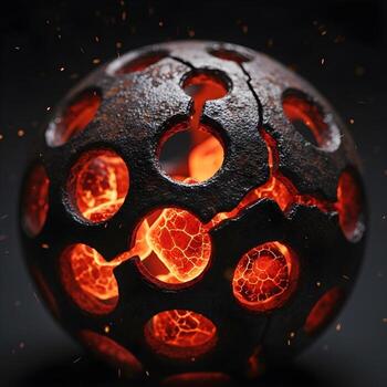 intrincado chispeado infierno un macro viaje dentro el detallado metal texturas, brillante ascua facetas, y dispersado chispas de un ardiente bomba en profundo oscuridad foto