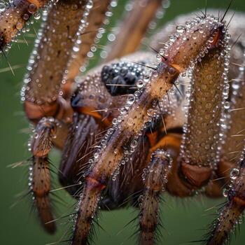 Intricate Macro Detail of a Dew-Kissed Spider Leg A Profound Exploration of Organic Textures and Natures Patterns in Natural Light. photo