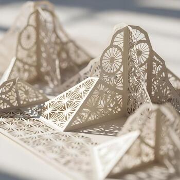 Intricate Macro Journey Through Delicate Kirigami A Minimalist Exploration of Exquisitely Textured, Upscale Paper Cuts Bathed in Soft Natural Light. photo