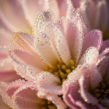 Macro Elegance Crystal Dew Adorning Petals, Illuminated by a Soft Luminous Glow, Exuding Upscale Nature's Refined Detailing and Vibrant Gradients. photo