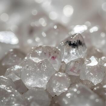 Ultra-Macro Brilliant Quartz Crystal Facets Captured in Vivid Artistic Detail, Showcasing Intricate Geometry, Luminous Ambient Reflections, and Subtle Color Variations photo