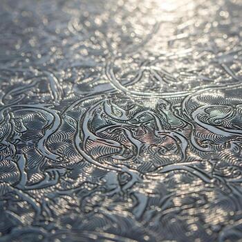 Capturing Exquisitely Intricate Etched Zinc Surfaces A Macro View of Metallic Patterns, Aging Scars, and Soft Natural Light Delicacies Unfolding Mystery photo