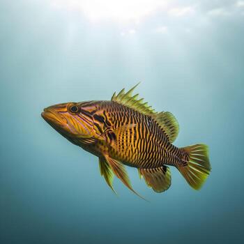 Macro Capture of a Vibrant Trumpetfish Revealing Intricate Scales, Delicate Fins, and Soft Ocean Light in a Serene Marine Ballet photo