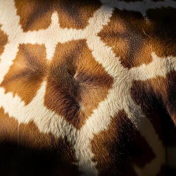 Macro Close-Up of a Giraffes Exquisitely Textured Spot Pattern, Captured in Soft Natural Illumination and Subtle Blur, Unveiling Natures Intricate Artistic Design photo