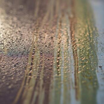 Close-Up Urban Decay on Weathered Metal Revealing Subtle Pollution Patterns and Ambient Reflections at the Intersection of Industry and Art photo