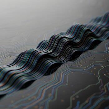 A Macro Illusion Journey Vivid Fluid-like Waves of Digital Circuitry on Polished Surfaces Evoking a Futurist and Minimalist Aesthetic Experience photo