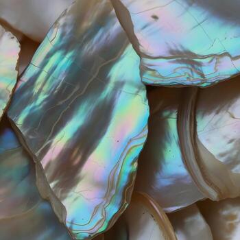 Capturing Iridescent Nacre Unveiled A Macro Photographic Exploration of Luminous Seashell Fragments with Intricate, Delicate Textures and Ambient Natural Highlights photo