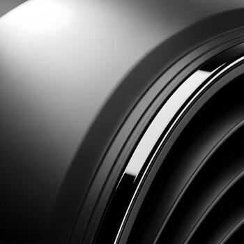 Innovative Macro Perspective Detailed Close-Up of a Sleek Mechanical Component with Artfully Refined Aerodynamic Curves, Illuminated in Soft, Modern Light photo