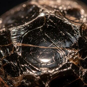 Exquisito detallado macro retrato capturar el lustroso obsidiana piedra preciosa con natural reflexiones, delicado microscópico cristales, y suavemente difundido estético Encendiendo foto