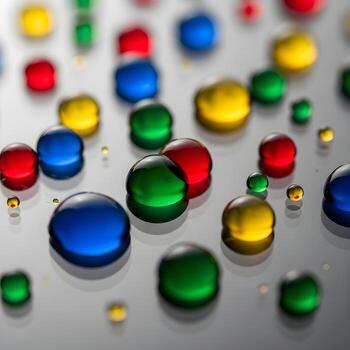 Capturing reflective droplets A macro exploration of vivid colors merging with soft natural light, exuding modern minimalist elegance in perfect harmony. photo