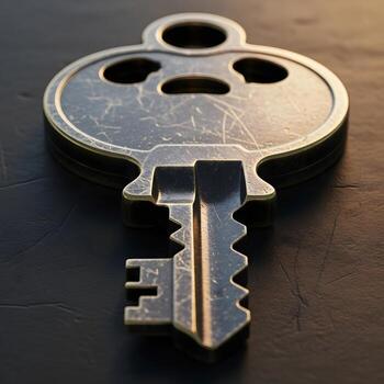 Intricate Antique Key Macro Photograph A Exploration of Elegant Reflections, Timeless Craftsmanship, and Artistic Texture on a Minimal Dark Canvas. photo